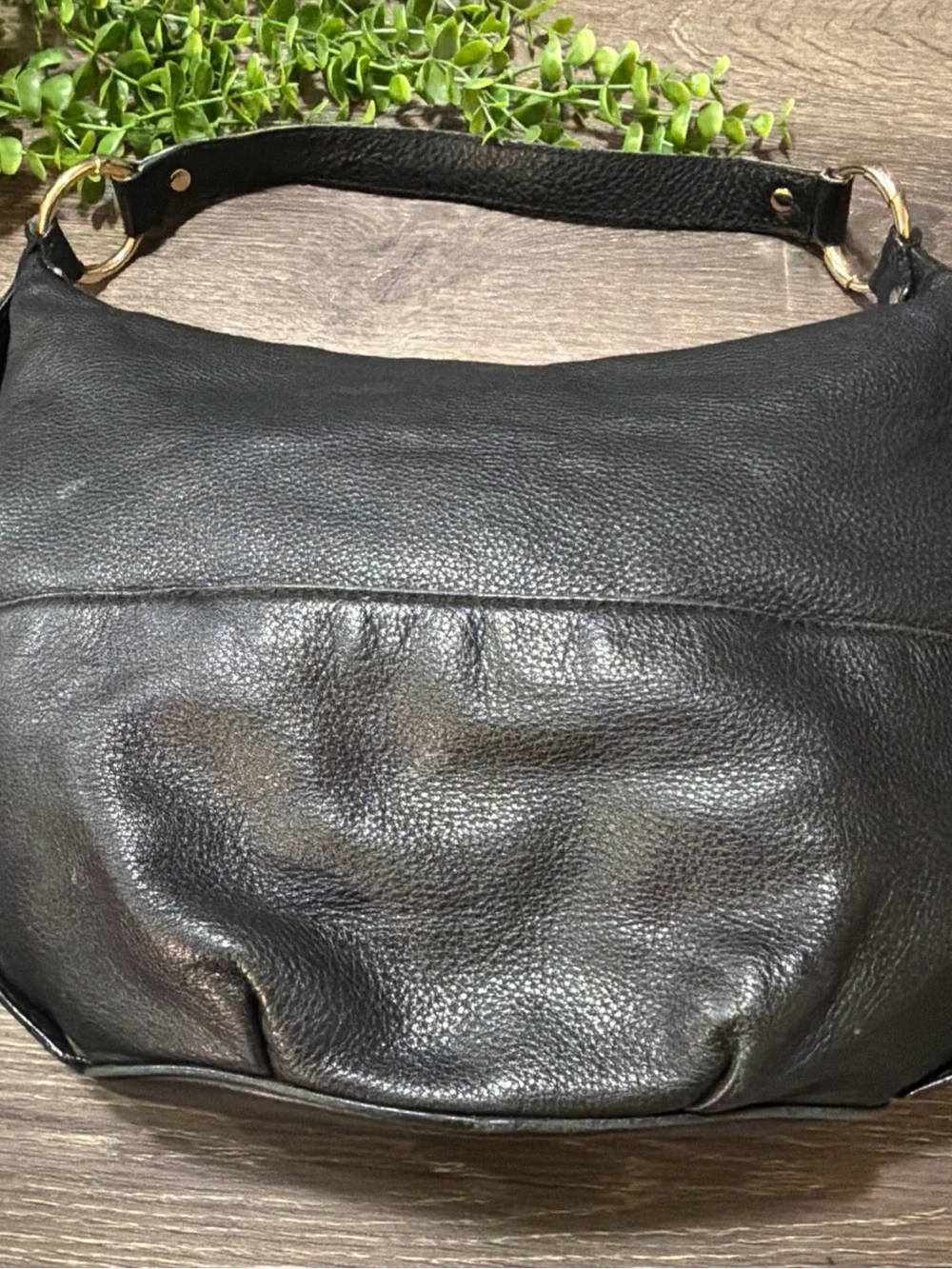 Michael Kors Black Pebbled Leather Hobo Bag MK Logo Shoulder Purse